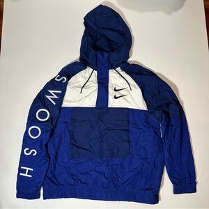 Vintage Nike Swoosh Pullover Windbreaker – Large | Blue & White | Quarter-Zip